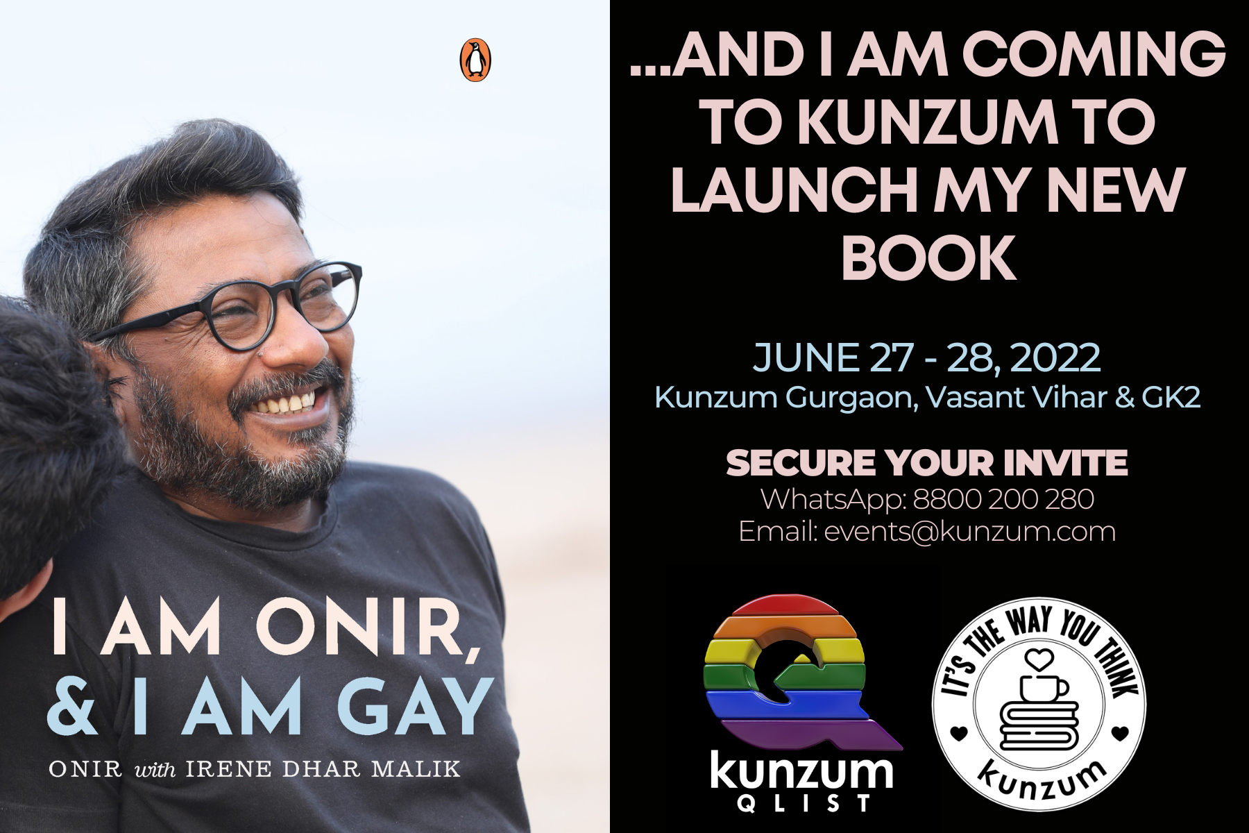 Onir is Coming Out… With a New Book. At Kunzum. June 27-28, 2022